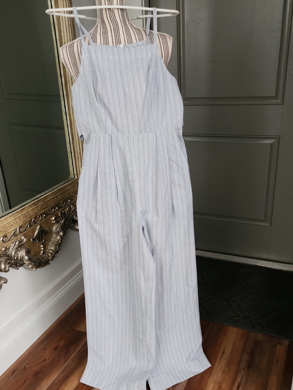 Hem & Thread Light Blue Striped Wide-Leg Jumpsuit